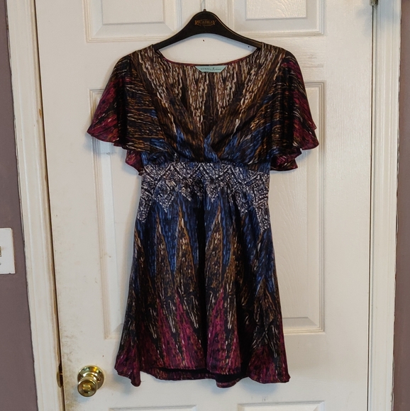 Silk fit and flare flutter sleeve mini dress - Picture 11 of 13